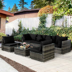 7PCS Patio Rattan Furniture Set Sectional Sofa Garden Black Cushion  HW68058BK+