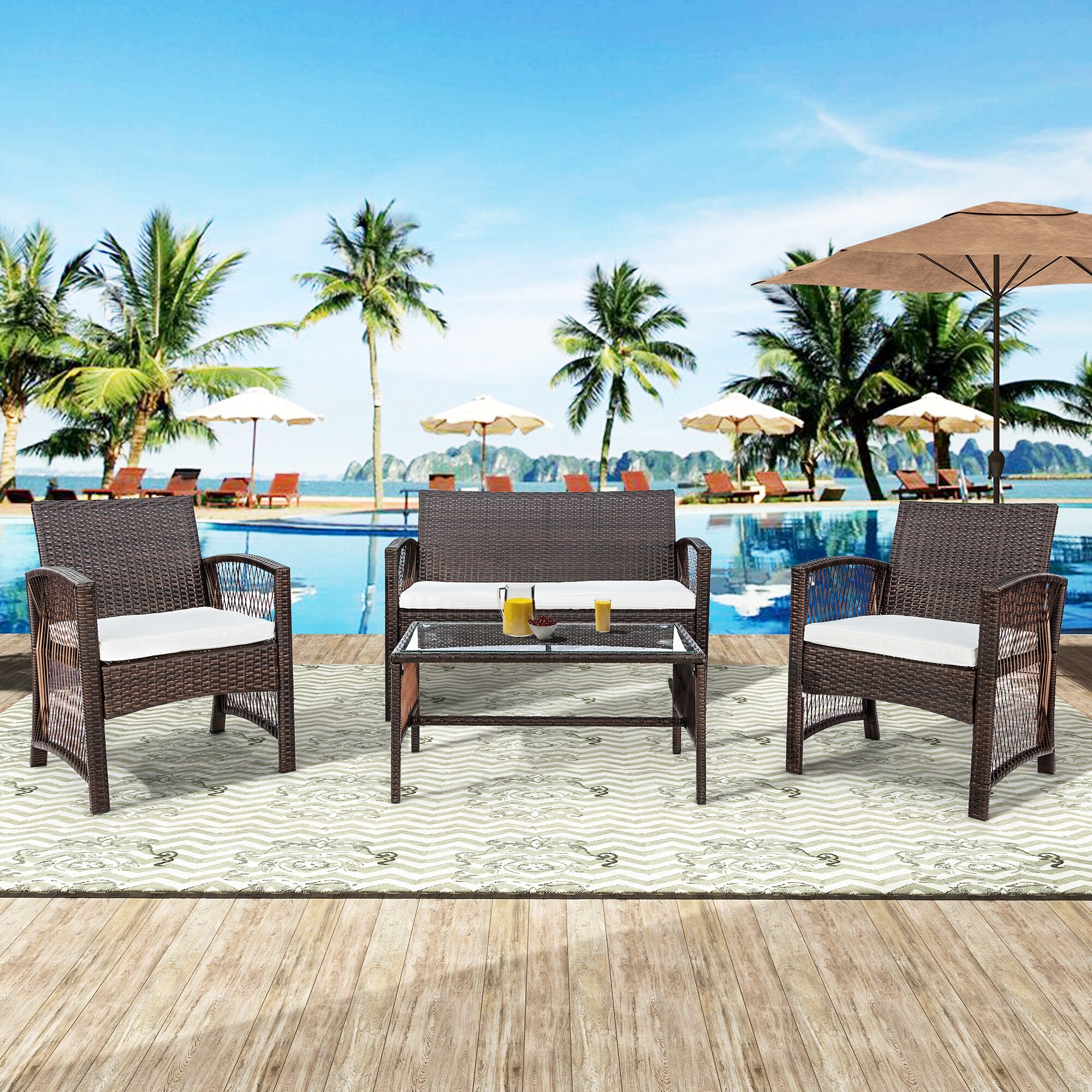 4Pcs Outdoor Patio Furniture Set for Garden Backyard Porch&Poolside