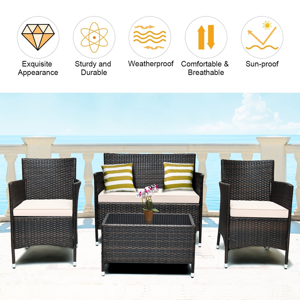8PCS Rattan Patio Furniture Set Cushioned Sofa Chair Coffee Table Garden
