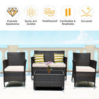 8PCS Rattan Patio Furniture Set Cushioned Sofa Chair Coffee Table Garden