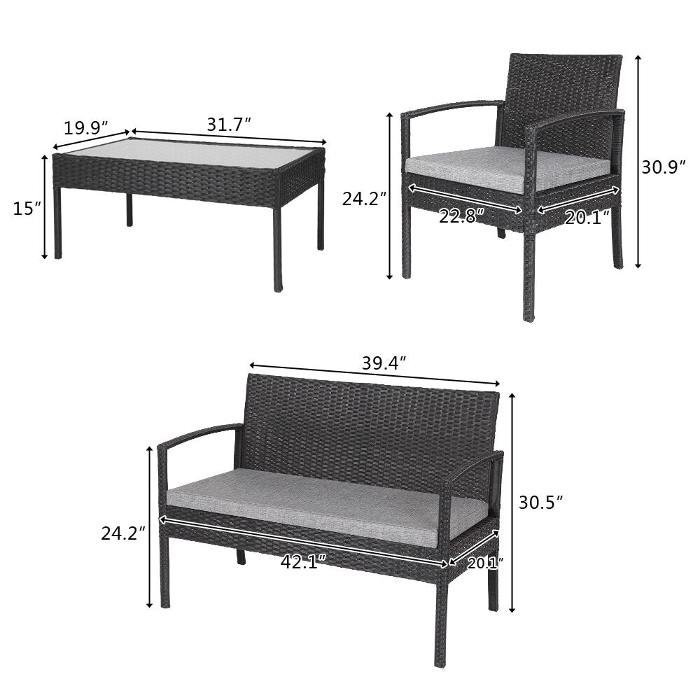 4 Pieces Outdoor Patio Furniture Sets Rattan Chair Wicker Set, Outdoor Indoor Use Backyard Porch Garden Poolside Balcony Furnitu