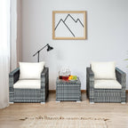 3 PC Patio Rattan Furniture Bistro Set Cushioned Sofa Chair Table White HW66530WH