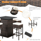 5PCS Patio Rattan Bar Table Stool Set Hidden Storage Shelf Cushioned  HW68244+