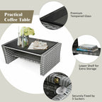 4PCS Patio Rattan Furniture Set Sofa Table Storage Shelf Khaki Cushion  HW67841ABN