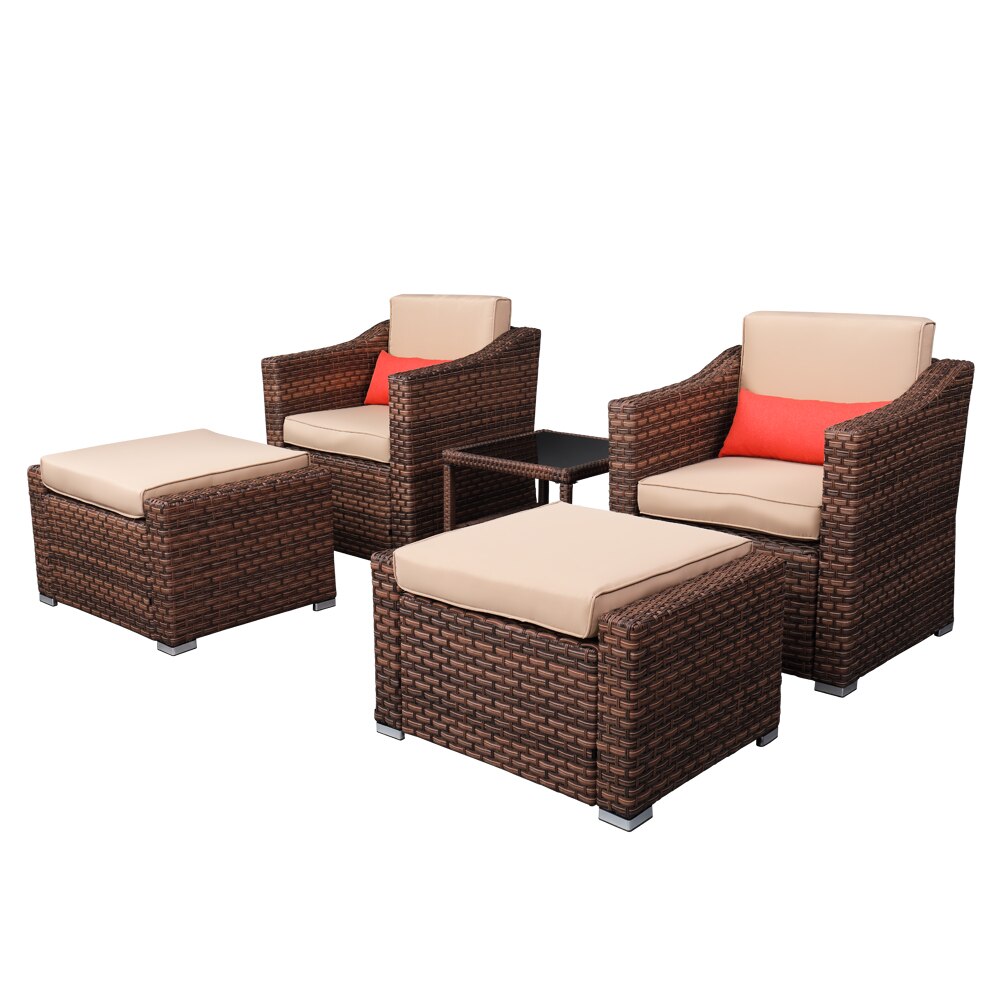 Wide Rattan Chair Table Set  5 Pieces Wicker Rattan Chair Coffee Table Set Balcony Garden Indoor Outdoor Furniture