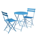 Iron Folding Three-Piece Set 2 Chairs 1 Table Blue[US-W]