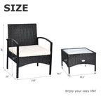 3 PCS Patio Wicker Rattan Furniture Set Coffee Table & 2 Rattan Chair W/Cushion