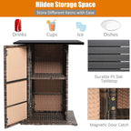 5PCS Patio Rattan Bar Table Stool Set Hidden Storage Shelf Cushioned  HW68244+