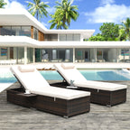 2Pcs Outdoor Patio Chaise Lounge Set, Beach Pool Adjustable Backrest Recliners