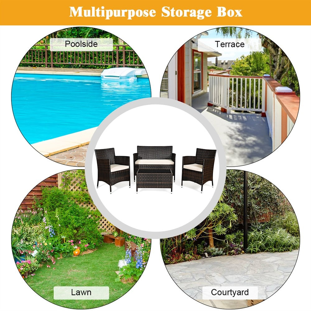 8PCS Rattan Patio Furniture Set Cushioned Sofa Chair Coffee Table Garden