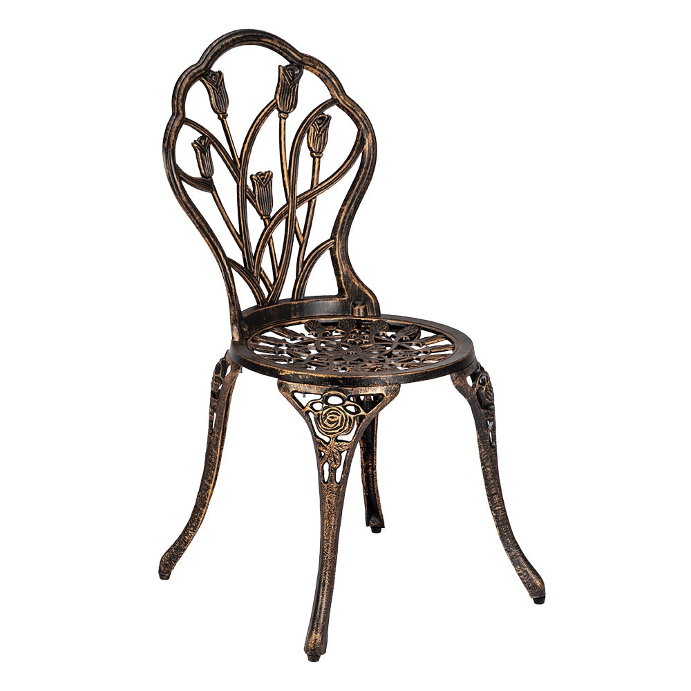 3-Piece Outdoor Rust-Resistant Cast Aluminum Patio Bistro Set w/Tulip Design, Antique Finish - Copper