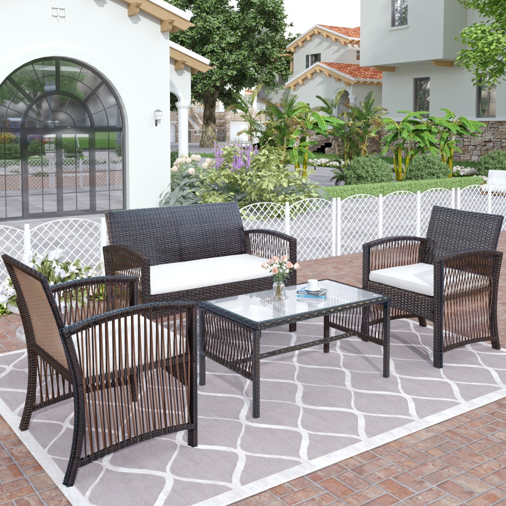 4Pcs Outdoor Patio Furniture Set for Garden Backyard Porch&Poolside
