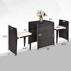 3PCS Outdoor Patio Rattan Furniture Set Space Saving Garden Deck W/Cushion HW64307