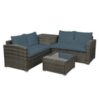 4 PCS Outdoor Cushioned PE Rattan Wicker Sectional Sofa Set Garden Patio Furniture Set With Storage Space