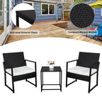 3 Piece Patio Furniture Set Wicker Rattan Outdoor Patio Conversation Set 2 Cushioned Chairs & End Table