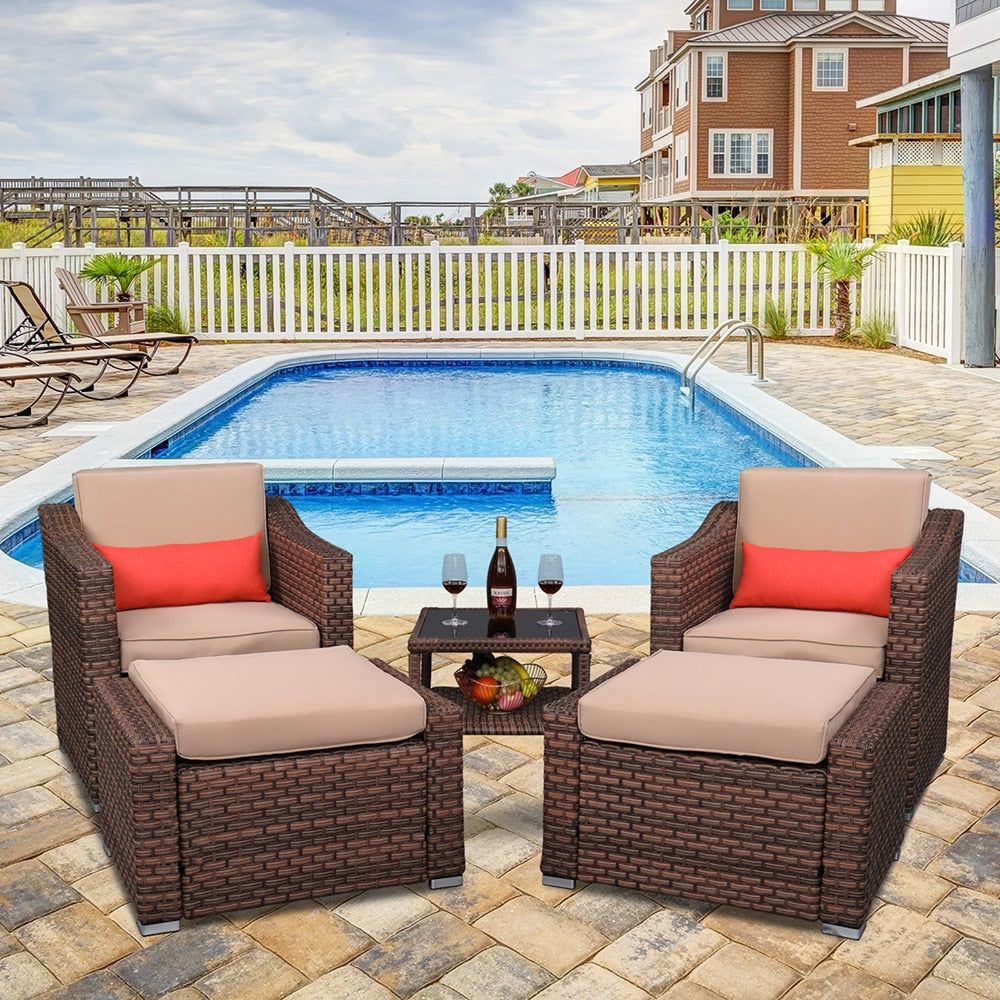 Wide Rattan Chair Table Set  5 Pieces Wicker Rattan Chair Coffee Table Set Balcony Garden Indoor Outdoor Furniture