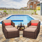 Wide Rattan Chair Table Set  5 Pieces Wicker Rattan Chair Coffee Table Set Balcony Garden Indoor Outdoor Furniture
