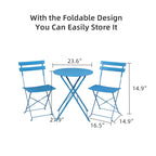 Iron Folding Three-Piece Set 2 Chairs 1 Table Blue[US-W]