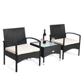 3 PCS Patio Wicker Rattan Furniture Set Coffee Table & 2 Rattan Chair W/Cushion