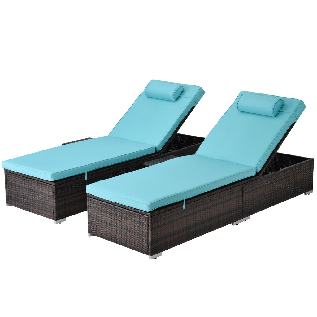 2Pcs Outdoor Patio Chaise Lounge Set, Beach Pool Adjustable Backrest Recliners