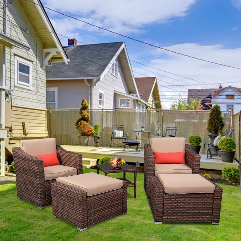 Wide Rattan Chair Table Set  5 Pieces Wicker Rattan Chair Coffee Table Set Balcony Garden Indoor Outdoor Furniture
