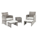 5Pcs Patio Furniture Set Include 2 Chairs 2 Footstools 1 Coffee Table High Quality PE Rattan&Iron Frame Gray Gradient[US-Stock]