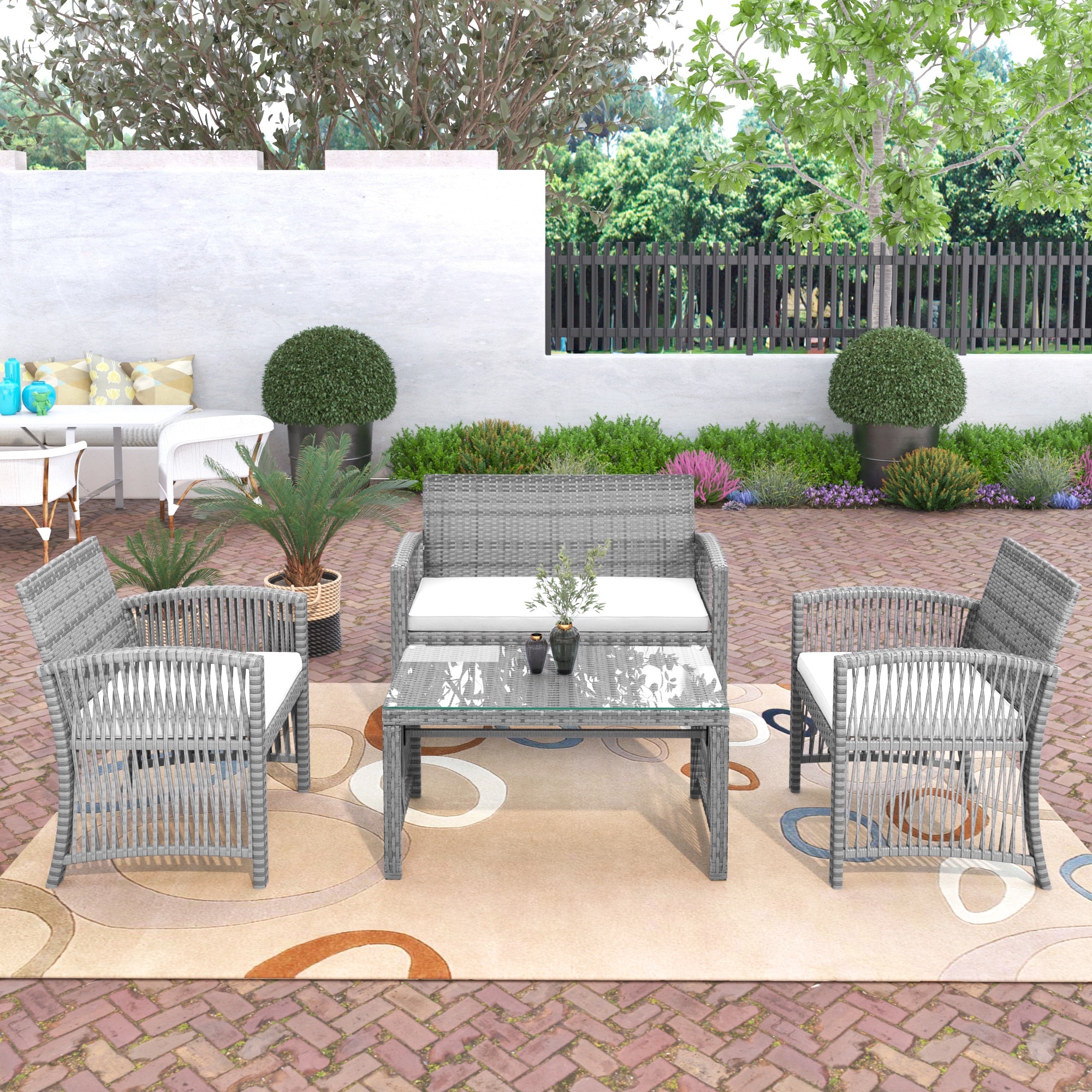 4Pcs Outdoor Patio Furniture Set for Garden Backyard Porch&Poolside
