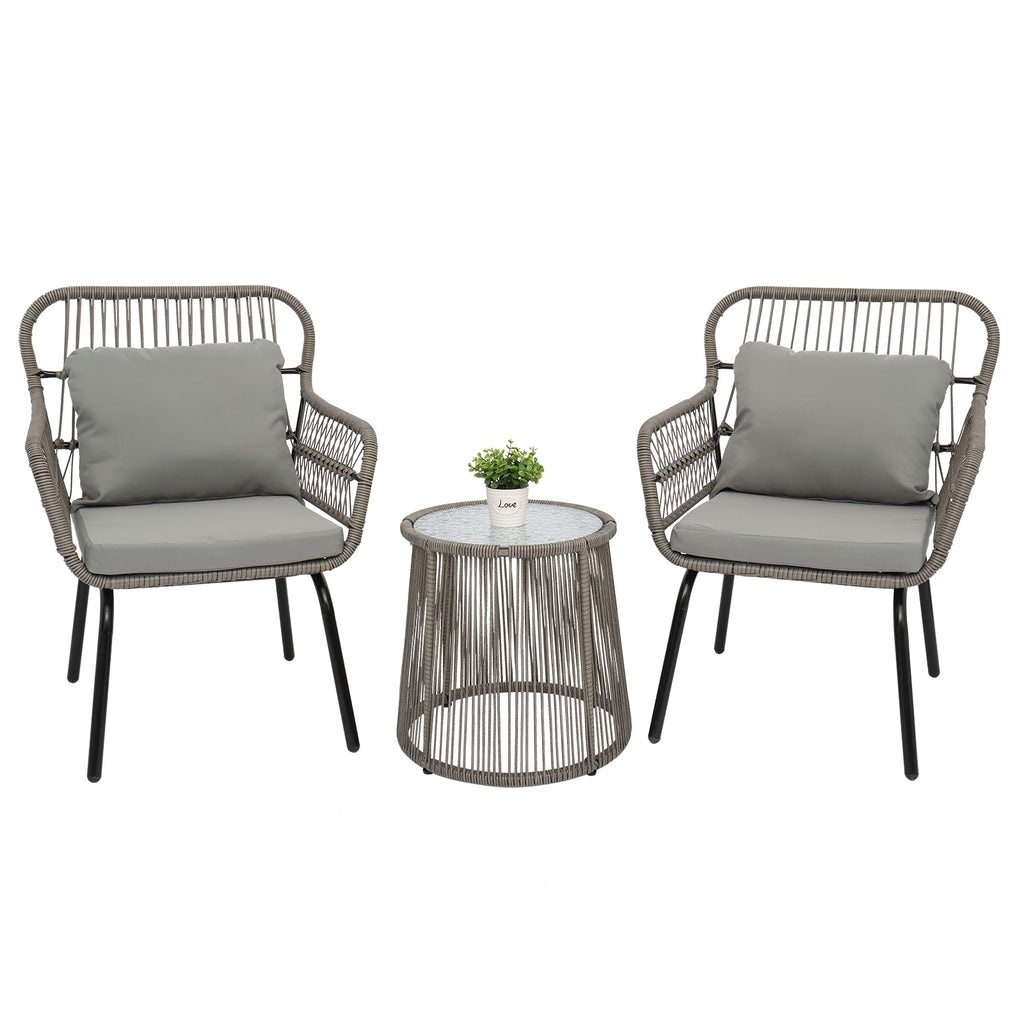 3-Piece Patio Wicker Conversation Bistro Set, Outdoor All-Weather Wicker Furniture