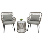 3-Piece Patio Wicker Conversation Bistro Set, Outdoor All-Weather Wicker Furniture