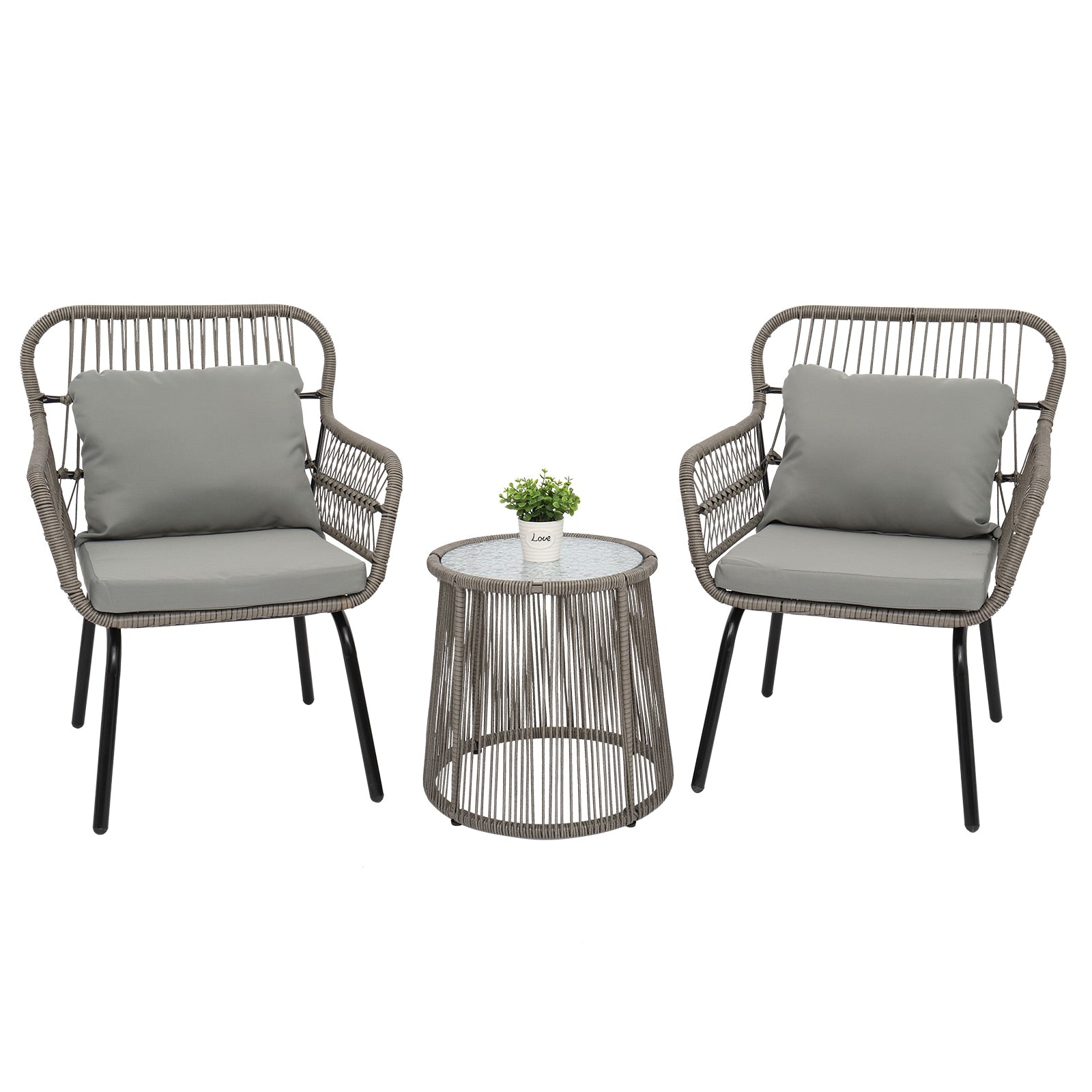 3-Piece Patio Wicker Conversation Bistro Set, Outdoor All-Weather Wicker Furniture
