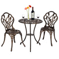 3-Piece Outdoor Rust-Resistant Cast Aluminum Patio Bistro Set w/Tulip Design, Antique Finish - Copper