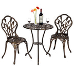 3-Piece Outdoor Rust-Resistant Cast Aluminum Patio Bistro Set w/Tulip Design, Antique Finish - Copper