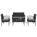 Outdoor Sofa Set Oshion 4 PCS Outdoor Patio Rattan Wicker Furniture Set with Table Sofa Cushioned Black