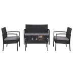 Outdoor Sofa Set Oshion 4 PCS Outdoor Patio Rattan Wicker Furniture Set with Table Sofa Cushioned Black