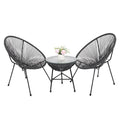 3 Piece Outdoor Patio Furniture Set, Acapulco Chair Set with Glass Top Coffee Table, All Weather PE Rattan Bistro Set for Garden