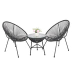 3 Piece Outdoor Patio Furniture Set, Acapulco Chair Set with Glass Top Coffee Table, All Weather PE Rattan Bistro Set for Garden