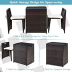 3PCS Outdoor Patio Rattan Furniture Set Space Saving Garden Deck W/Cushion HW64307