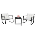 Three-piece rattan set, 2pcs single rocking chair and 1pc coffee table, iron frame, black outdoor garden furniture