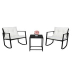 Three-piece rattan set, 2pcs single rocking chair and 1pc coffee table, iron frame, black outdoor garden furniture