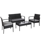 Outdoor Sofa Set Oshion 4 PCS Outdoor Patio Rattan Wicker Furniture Set with Table Sofa Cushioned Black