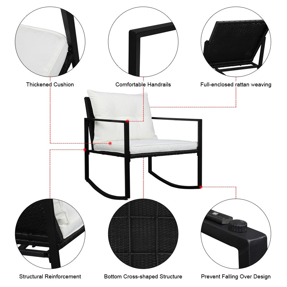 Single 2pcs Exposed Rocking Chair 1pc Coffee Table Three-Piece Set