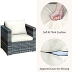3 PC Patio Rattan Furniture Bistro Set Cushioned Sofa Chair Table White HW66530WH