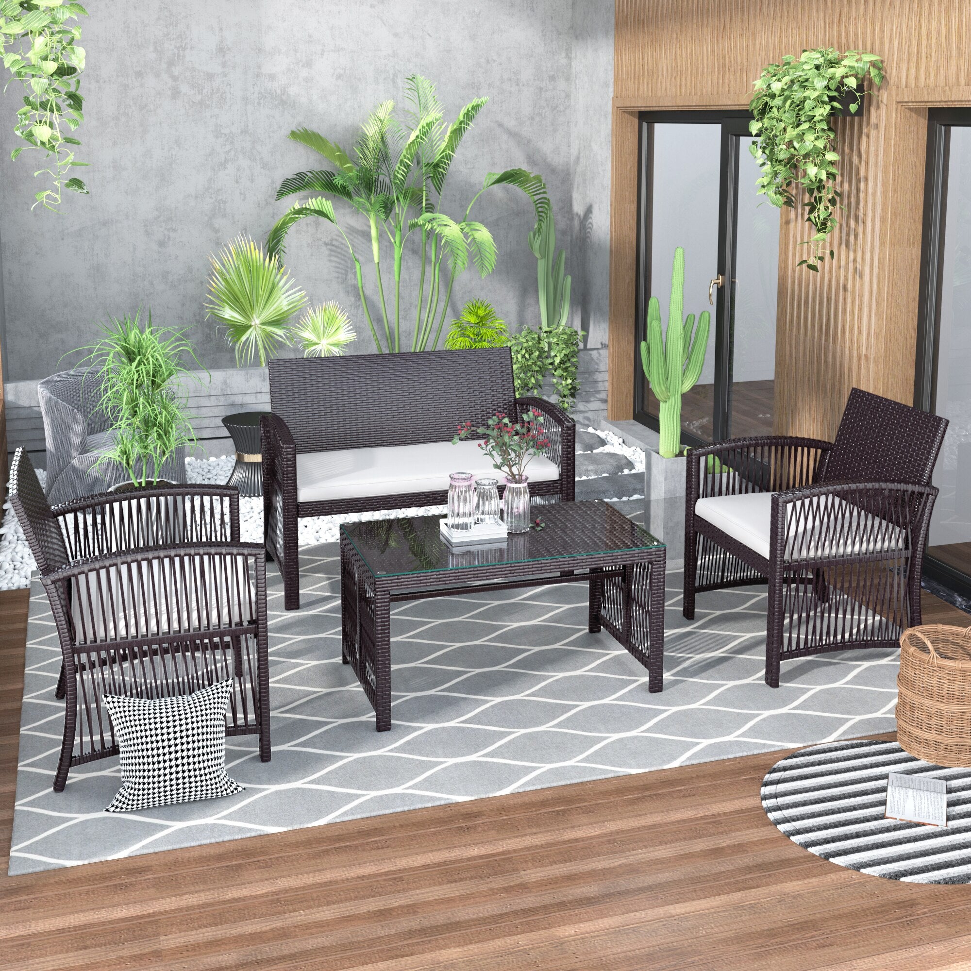 4Pcs Outdoor Patio Furniture Set for Garden Backyard Porch&Poolside