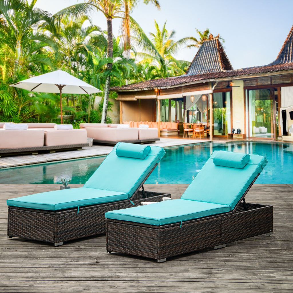 2Pcs Outdoor Patio Chaise Lounge Set, Beach Pool Adjustable Backrest Recliners