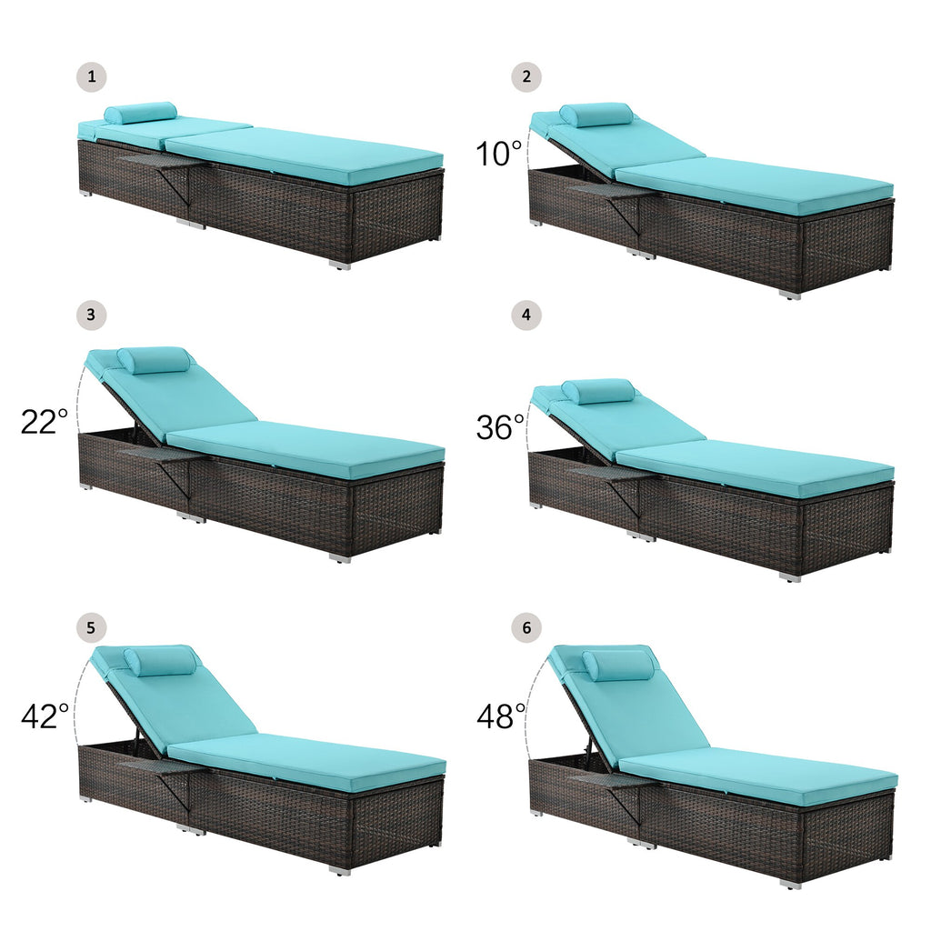 2Pcs Outdoor Patio Chaise Lounge Set, Beach Pool Adjustable Backrest Recliners