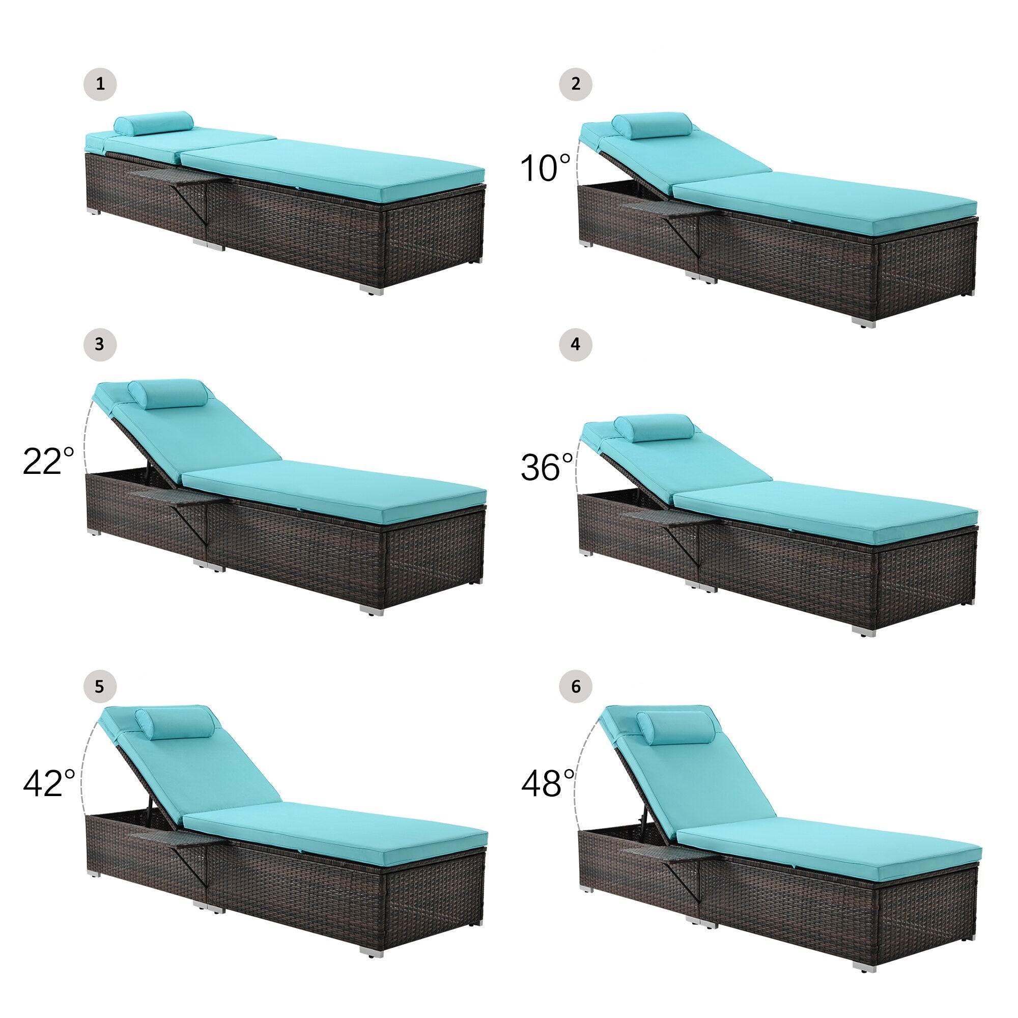 2Pcs Outdoor Patio Chaise Lounge Set, Beach Pool Adjustable Backrest Recliners