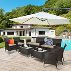 8PCS Rattan Patio Furniture Set Cushioned Sofa Chair Coffee Table Garden
