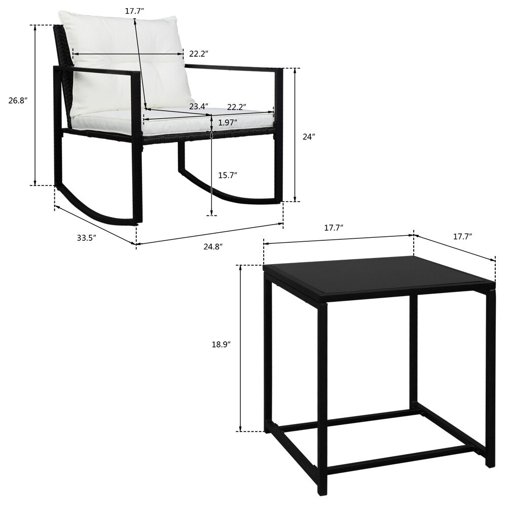 Single 2pcs Exposed Rocking Chair 1pc Coffee Table Three-Piece Set