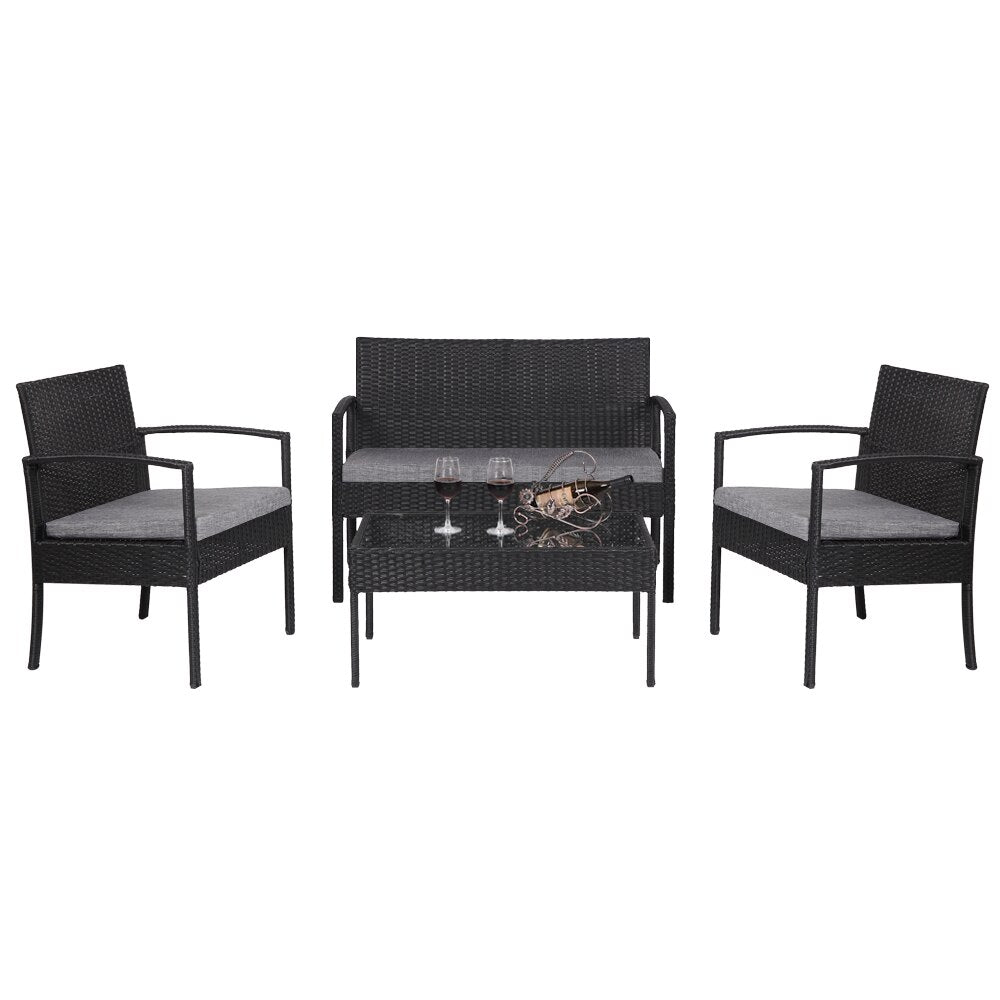 4 Pieces Outdoor Patio Furniture Sets Rattan Chair Wicker Set, Outdoor Indoor Use Backyard Porch Garden Poolside Balcony Furnitu