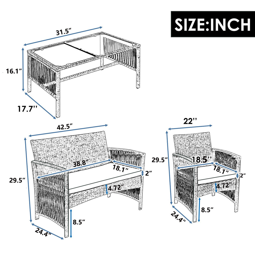 4Pcs Outdoor Patio Furniture Set for Garden Backyard Porch&Poolside